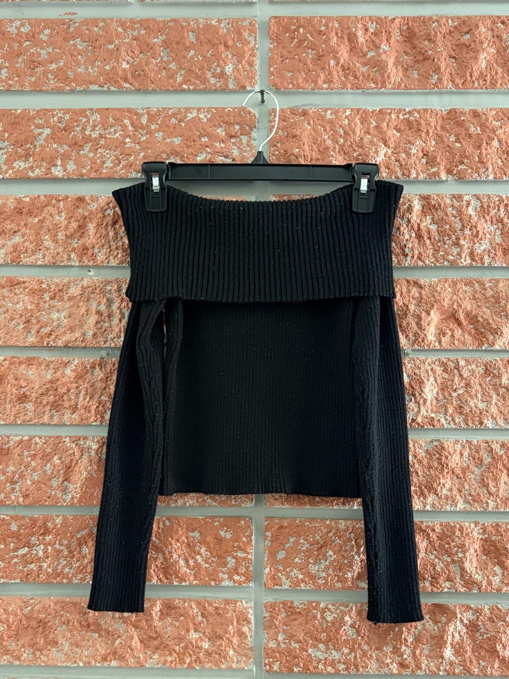 art class Black Ribbed Off-Shoulder Kids Sweater Top